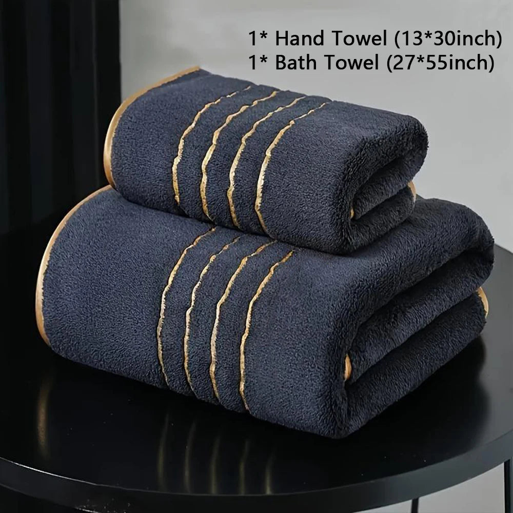 Premium White & Gray Towel Set with Gold Accents