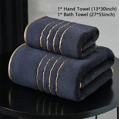 Premium White & Gray Towel Set with Gold Accents