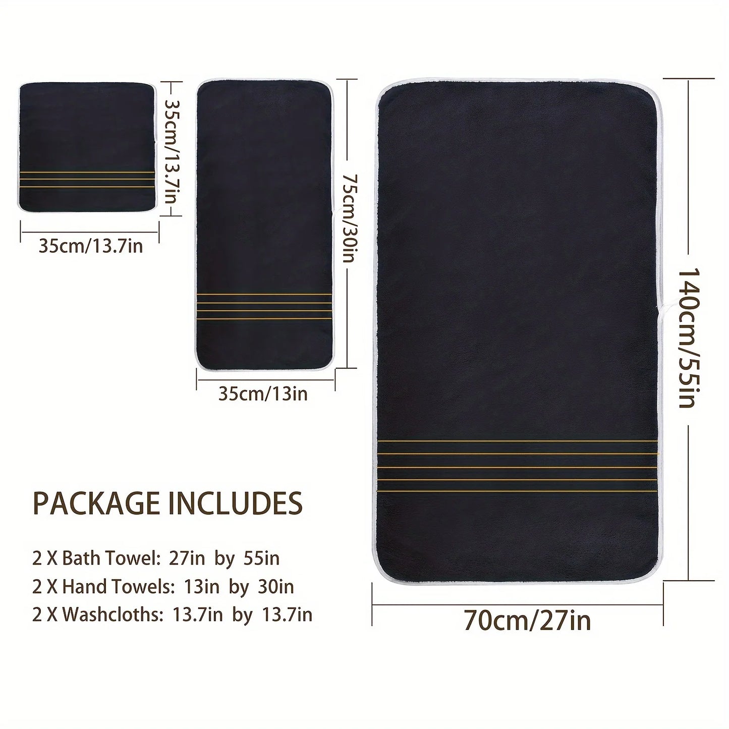 Premium White & Gray Towel Set with Gold Accents