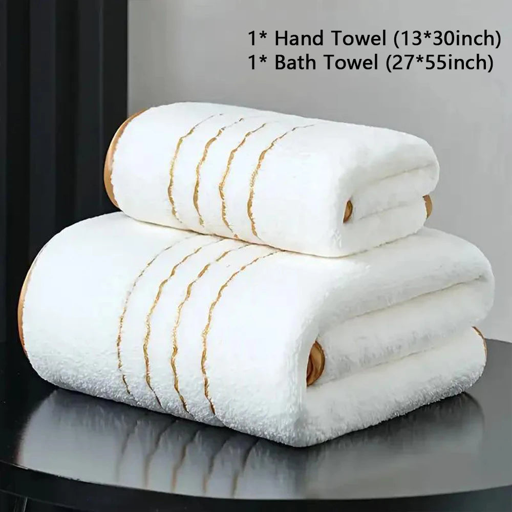 Premium White & Gray Towel Set with Gold Accents