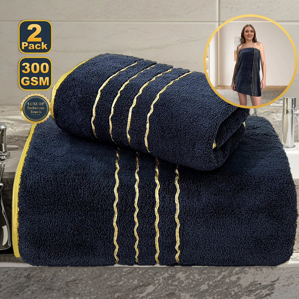 Premium White & Gray Towel Set with Gold Accents