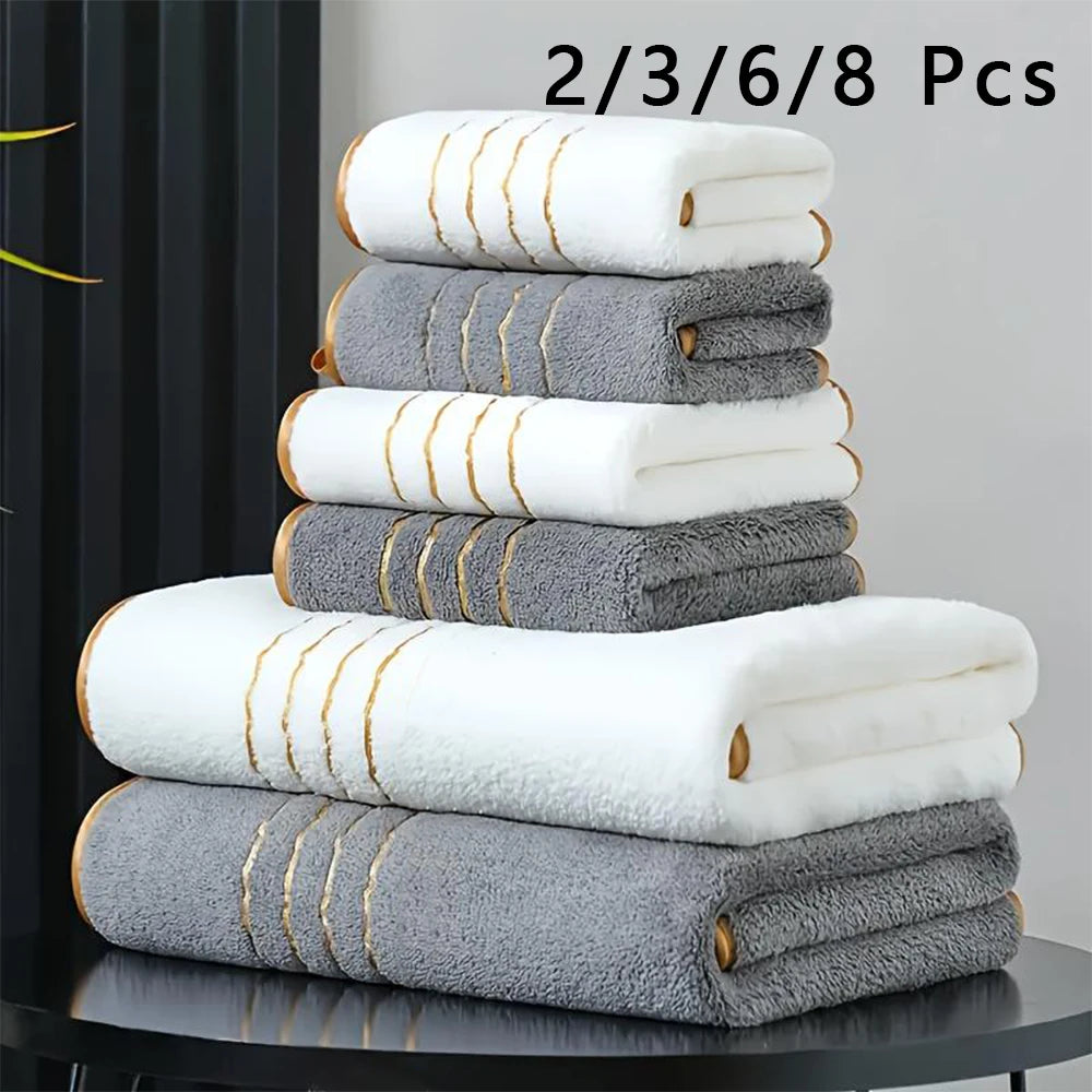 Premium White & Gray Towel Set with Gold Accents