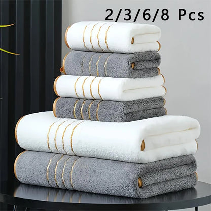 Premium White & Gray Towel Set with Gold Accents
