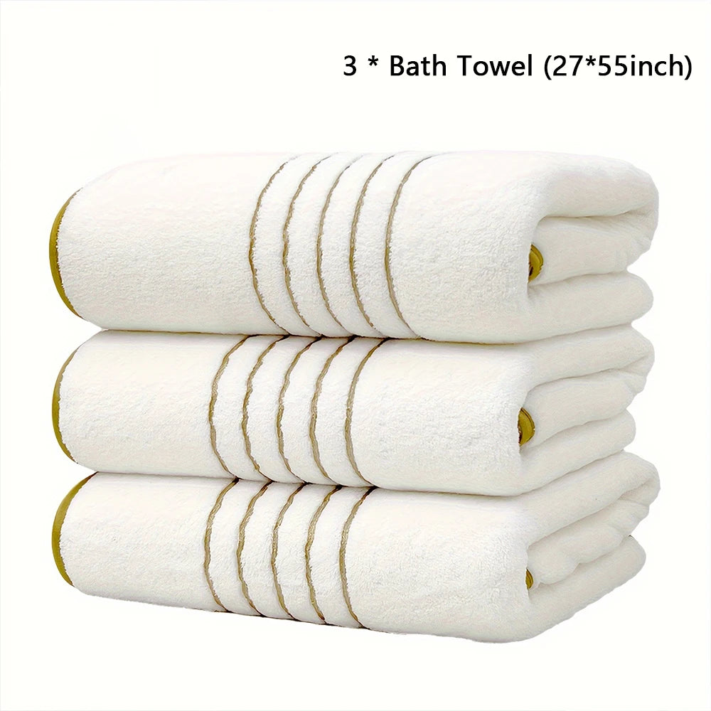 Premium White & Gray Towel Set with Gold Accents