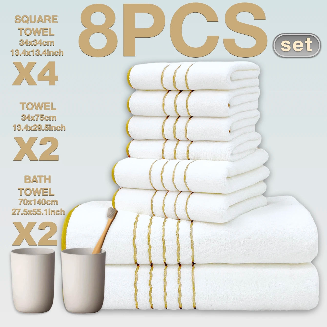 Premium White & Gray Towel Set with Gold Accents