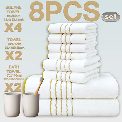 Premium White & Gray Towel Set with Gold Accents