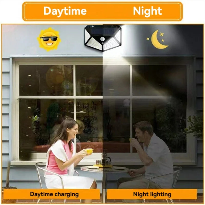 100 LED Wall Lights Outdoor Solar Lamp PIR Motion Sensor