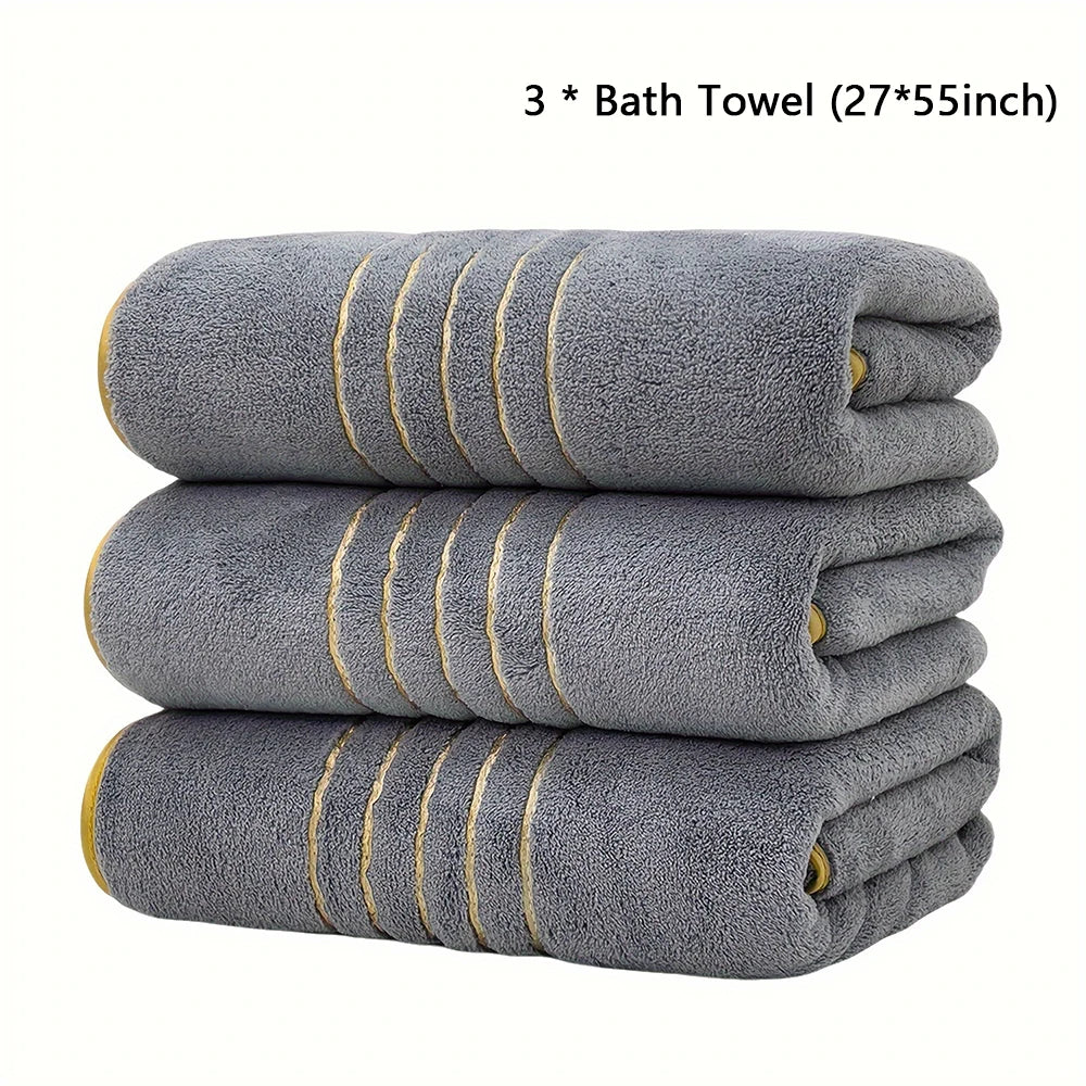 Premium White & Gray Towel Set with Gold Accents