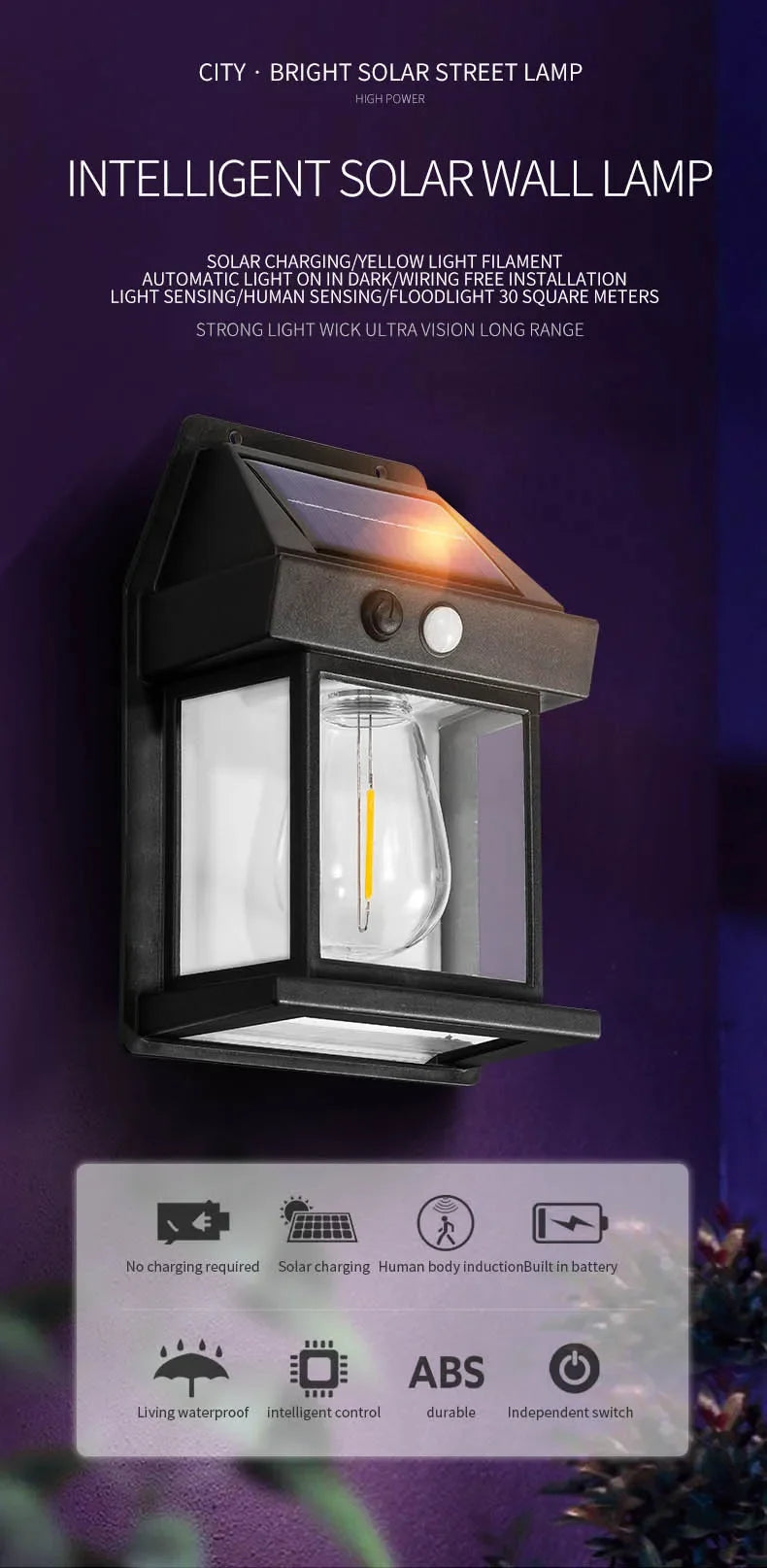 Led Powerful Solar Wall Light Outdoor Waterproof motion Sensor