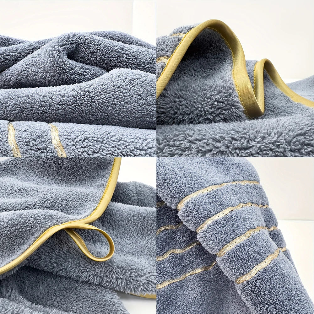 Premium White & Gray Towel Set with Gold Accents