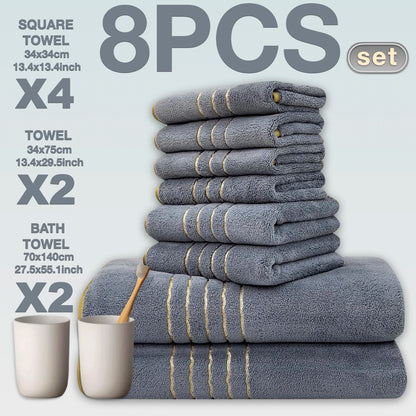 Premium White & Gray Towel Set with Gold Accents