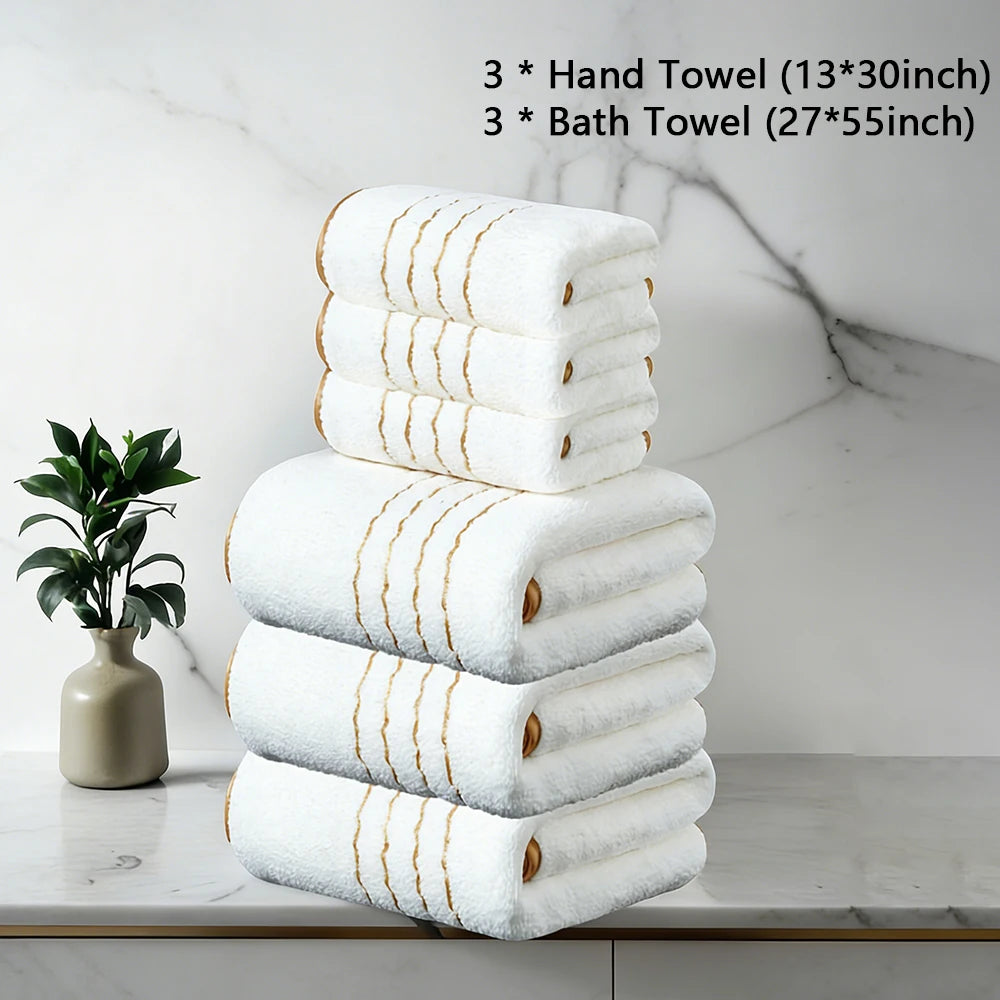 Premium White & Gray Towel Set with Gold Accents